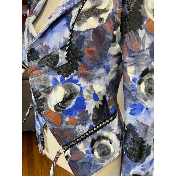 TOV Los Angeles Floral Moto Jacket Faux Leather - Picture 9 of 14